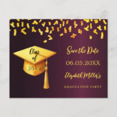 Bourgogne goud Graduation Party Save the Date kaar (Voorkant)
