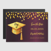 Bourgogne goud Graduation Party Save the Date kaar Magnetische Uitnodiging (Voorkant / Achterkant)