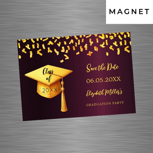 Bourgogne goud Graduation Party Save the Date kaar Magnetische Uitnodiging