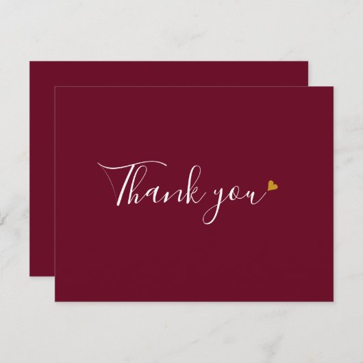 Bourgogne Goud Hart Chique Script Business Bedankkaart (Voorkant / Achterkant)