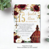 Bourgogne Goud Ivoor Bloemen Quinceañera Gebed Kaa Informatiekaartje