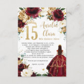 Bourgogne Goud Ivoor Bloemen Quinceañera Gebed Kaa Informatiekaartje (Voorkant)