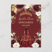 Bourgogne Goud Ivoor Bloemen Quinceañera Gebed Kaa Informatiekaartje (Achterkant)