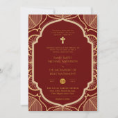 Bourgogne Goud  Katholiek Nuptial Mass Bruiloft Kaart (Voorkant)