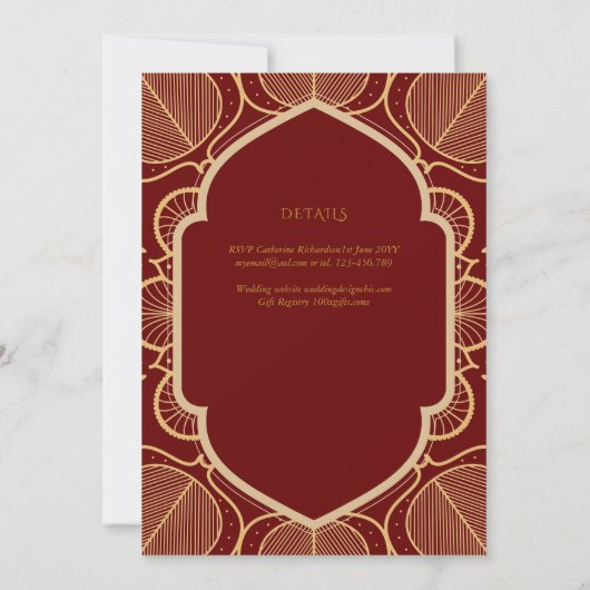 Bourgogne Goud  Katholiek Nuptial Mass Bruiloft Kaart (Achterkant)