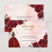 Bourgogne Goud Koper Bloemen Prinses Quinceañera RSVP Kaartje (Voorkant / Achterkant)