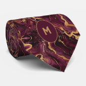 Bourgogne & Goud Marmered Monogram Stropdas (Opgerold)