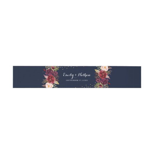 Bourgogne Goud Navy Bloemen Bruiloft Belly Band Uitnodigingen Wikkel (Vlak)