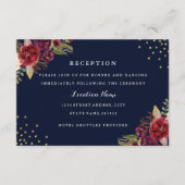 Bourgogne Goud Navy Bloemen Bruiloft Receptie Kaar Informatiekaartje (Voorkant)