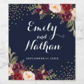 Bourgogne Goud Navy Bloemen Vallen Bruiloft Wijn L Wijn Etiket (Enkel label)