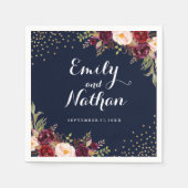 Bourgogne Goud Navy Confetti Bloemen Bruiloft Serv Servetten (Voorkant)