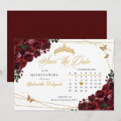 Bourgogne & Goud Quinceañera Save The Date Kaart (Voorkant / Achterkant)