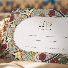 Bourgogne Goud RSVP Reageer  Art Nouveau Folie Feestdagen Briefkaart