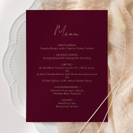Bourgogne Goud Script Bruiloft Menu