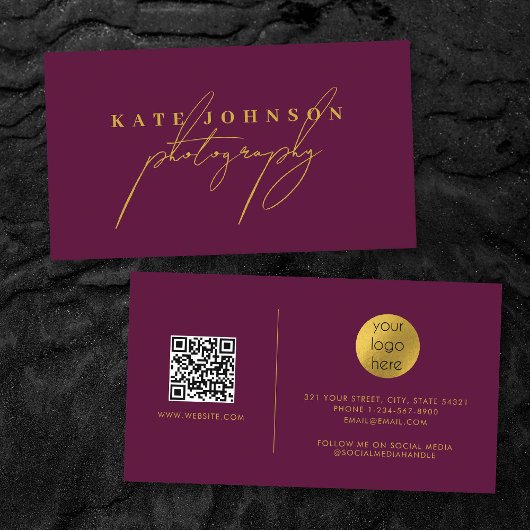 Bourgogne Goud Script QR Code Social Media Visitekaartje