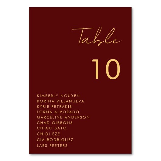 Bourgogne Goud Script Zitkaart Namen Bruiloft Kaart (Achterkant)