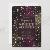 Bourgogne Goud Sparkling Lights Glam Sweet 16 Part Kaart (Voorkant)