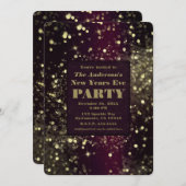 Bourgogne Goud Sparkling Lights Nieuwjaar Eva Part Kaart (Voorkant / Achterkant)