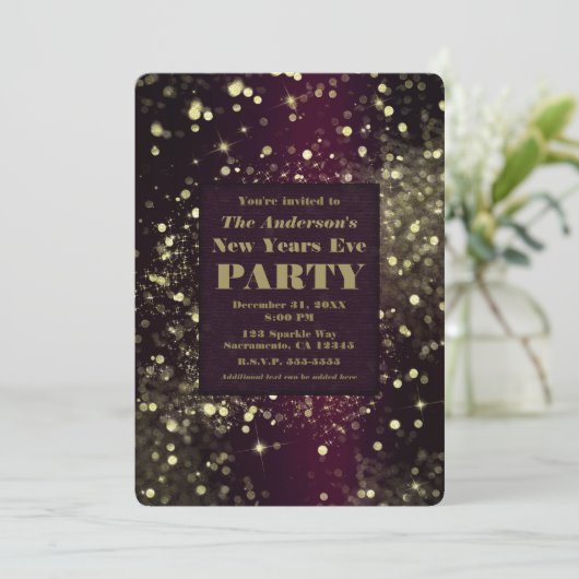 Bourgogne Goud Sparkling Lights Nieuwjaar Eva Part Kaart (Staand voorkant)