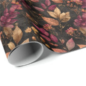 Bourgogne Goud Zwarte Waterverf Botanicals Bloemen Cadeaupapier (Rol Hoek)