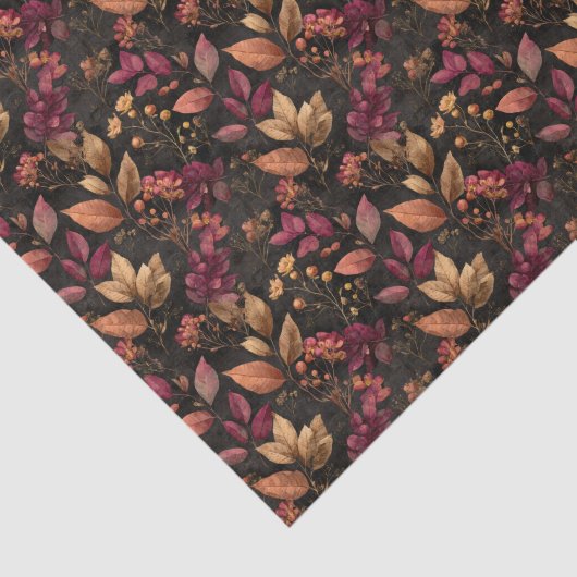 Bourgogne Goud Zwarte Waterverf Botanicals Bloemen Tissuepapier (Detail)