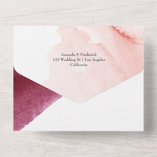 Bourgogne, goudbruin en blind Geometrisch huwelijk All In One Uitnodiging (Achterkant)