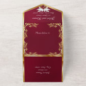 Bourgogne, Gouden bladeren, Duiven & Hart All In One Uitnodiging (Buitenkant)