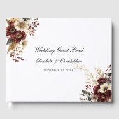 Bourgogne Gouden Bloem Elegante Huwelijk Gastenboek (Voorkant)