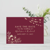 Bourgogne Gouden Bloem Save the Date Kaart (Staand voorkant)