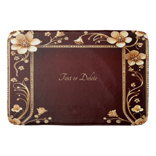 Bourgogne Gouden Bloemen Badmat (Voorkant)