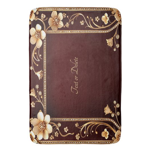 Bourgogne Gouden Bloemen Badmat (Voorkant Verticaal)