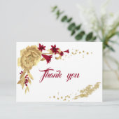 Bourgogne Gouden Bloemen Botanische Dank u kaart (Staand voorkant)