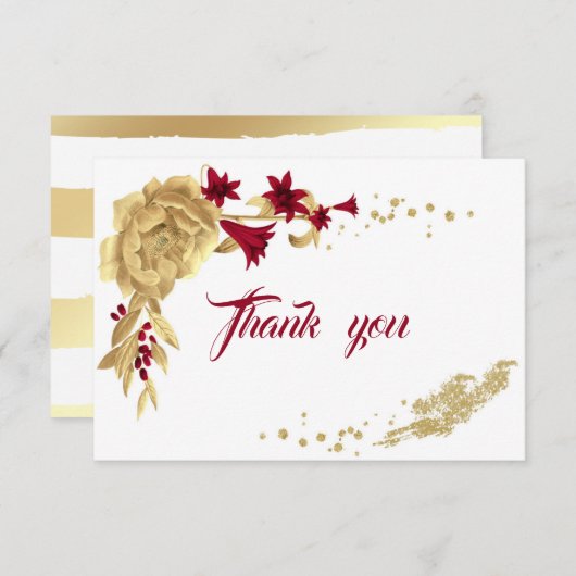 Bourgogne Gouden Bloemen Botanische Dank u kaart (Voorkant / Achterkant)