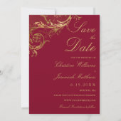  Bourgogne Gouden Bloemen Damask Fotobruiloft Save The Date (Achterkant)