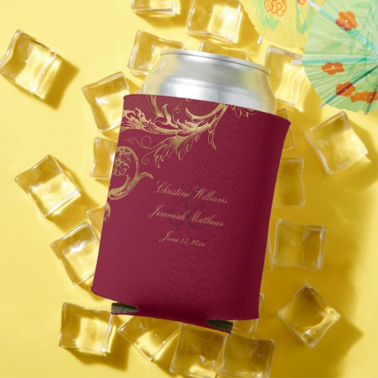 Bourgogne Gouden Bloemen Damask Script Wedding Blikjeskoeler (Insitu Zomer)