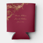 Bourgogne Gouden Bloemen Damask Script Wedding Blikjeskoeler (Voorkant)