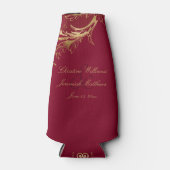 Bourgogne Gouden Bloemen Damask Script Wedding Flesjeskoeler (Voorkant)