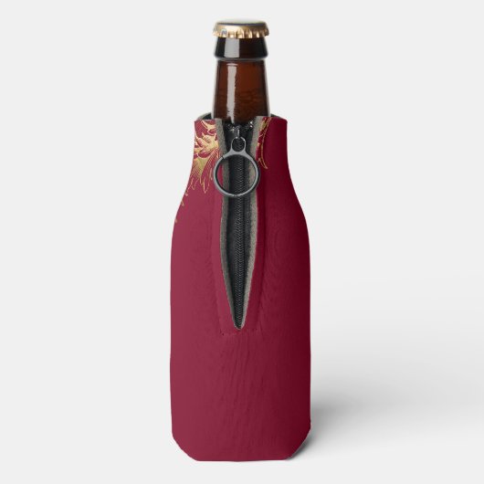  Bourgogne Gouden Bloemen Damask Script Wedding Flesjeskoeler (Fles Achterkant)