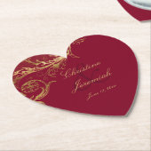 Bourgogne Gouden Bloemen Damask Script Wedding Kartonnen Onderzetters (Gekanteld)