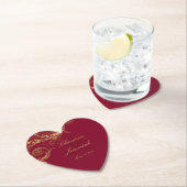 Bourgogne Gouden Bloemen Damask Script Wedding Kartonnen Onderzetters (Insitu)