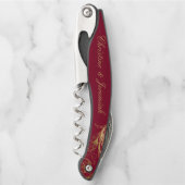 Bourgogne Gouden Bloemen Damask Script Wedding Kurkentrekker (Voorkant)