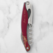 Bourgogne Gouden Bloemen Damask Script Wedding Kurkentrekker (Achterkant)