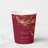  Bourgogne Gouden Bloemen Damask Script Wedding Papieren Bekers (Achterkant)