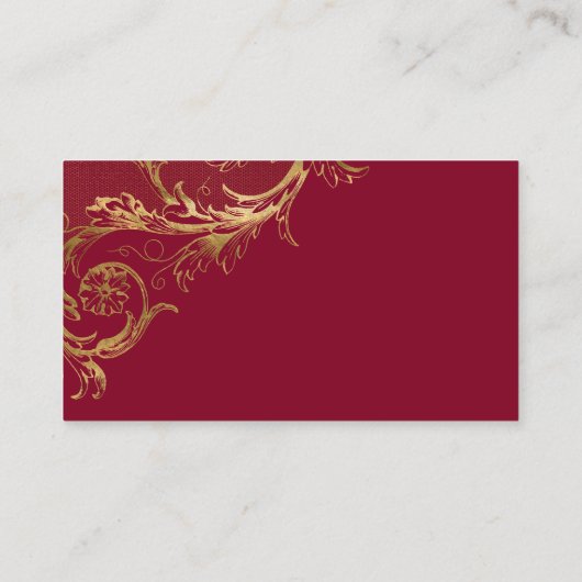  Bourgogne Gouden Bloemen Damask Script Wedding Plaatskaartje (Achterkant)