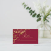Bourgogne Gouden Bloemen Damask Script Wedding Plaatskaartje (Staand voorkant)