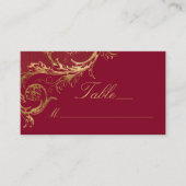  Bourgogne Gouden Bloemen Damask Script Wedding Plaatskaartje (Voorkant)