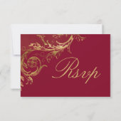  Bourgogne Gouden Bloemen Damask Script Wedding RSVP Kaartje (Achterkant)