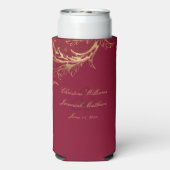 Bourgogne Gouden Bloemen Damask Script Wedding Seltzer Blikjeskoeler (Seltzer Achterkant)