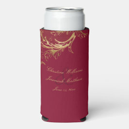  Bourgogne Gouden Bloemen Damask Script Wedding Seltzer Blikjeskoeler