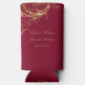 Bourgogne Gouden Bloemen Damask Script Wedding Seltzer Blikjeskoeler (Achterkant)
